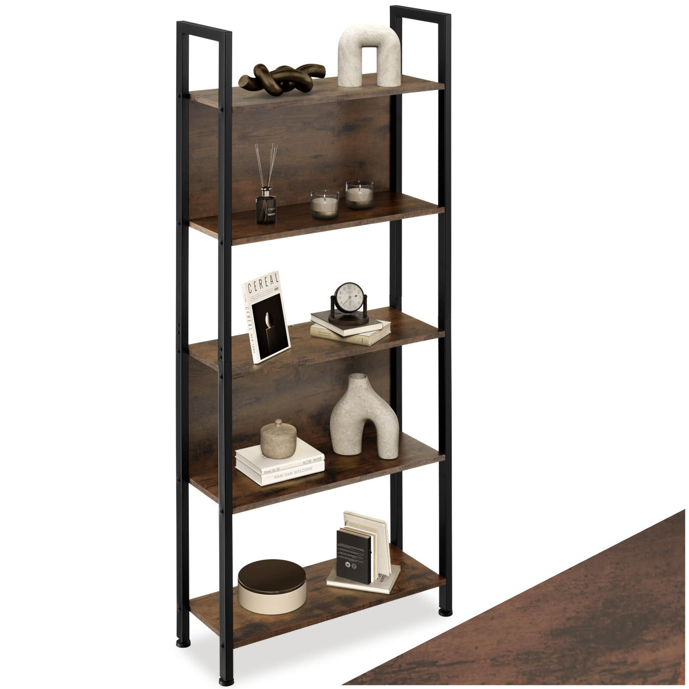 REGAL Westport,inklusive Kippschutz, 62 x 24 x 165,5 cm,Industrial Holz dunkel, rustikal - Rostfarben, Holzwerkstoff (24/165.5/62cm) - tectake