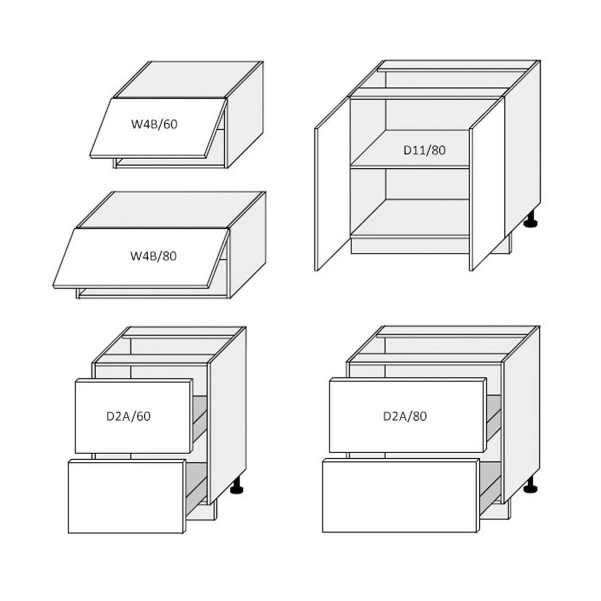 KÜCHENLEERBLOCK Platinium weiß matt / schwarz & weiß Hochglanz 14-teilig - Schwarz/Weiß, Holzwerkstoff/Metall (280/240/60cm) - Feldmann-Wohnen
