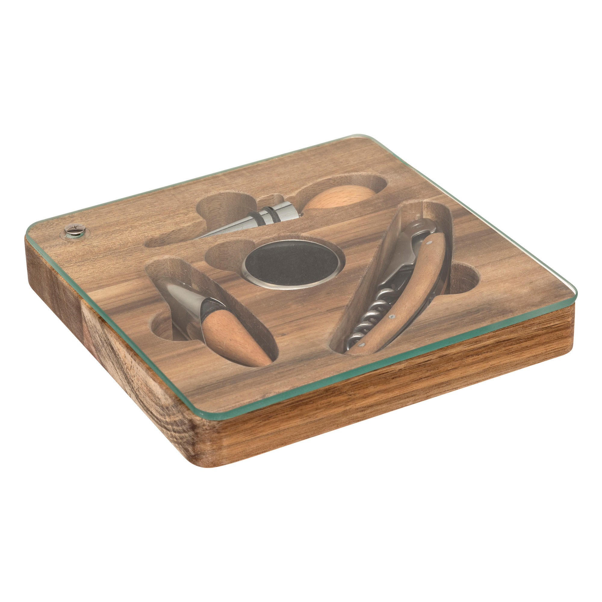 WEINSET im Holzkasten Jules 16/16/2,4 cm - Braun, Holz (16/2.4/16cm) - Secret de Gourmet
