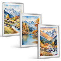 BILDER SET 3er Set - 40x60 cm Silberner Rahmen - Herbstliche Berge, Flusshäuser - Silberfarben, Kunststoff (40/60cm) - TULUP