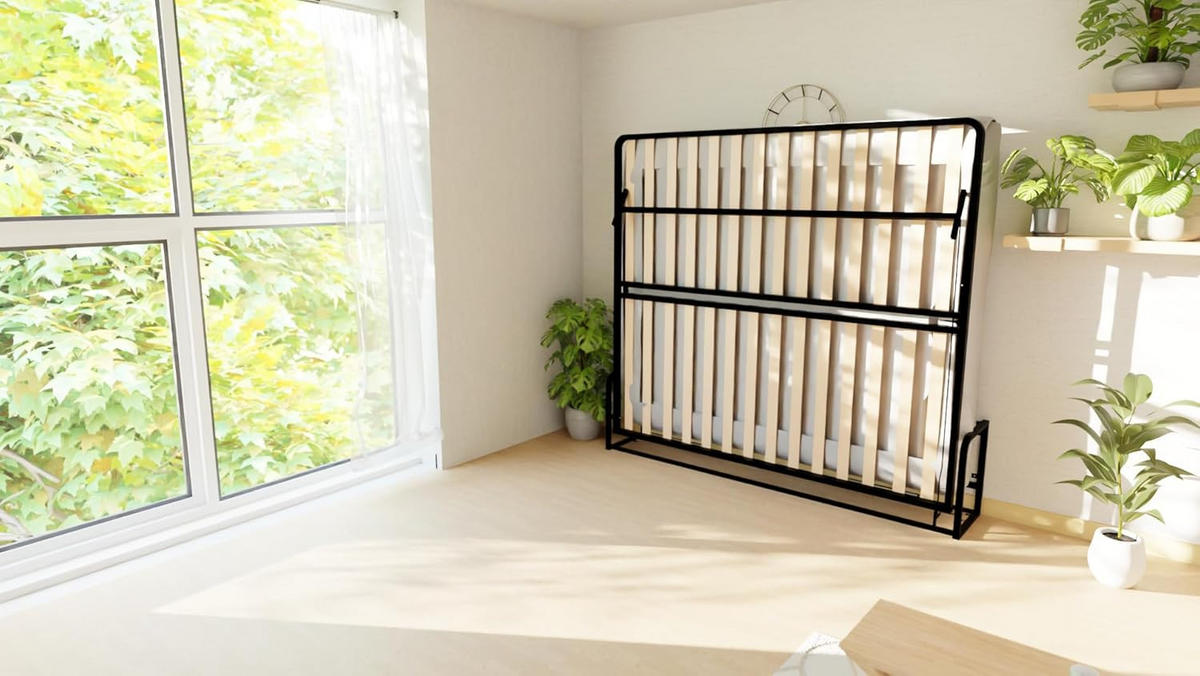 WANDBETT Murphy Classik 200x180 Horizontal, mit Gasdruckfeder-Mechanismus - Buchefarben/Graphitfarben, Metall (200/180cm) - WallBedKing