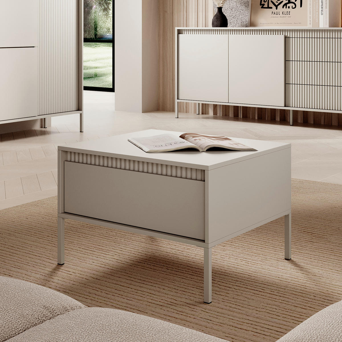 COUCHTISCH SELBU STO1 Reliefierte Fronten aus MDF-Platte Beige Beige - Beige, Holzwerkstoff (68/68/49cm) - Komodee