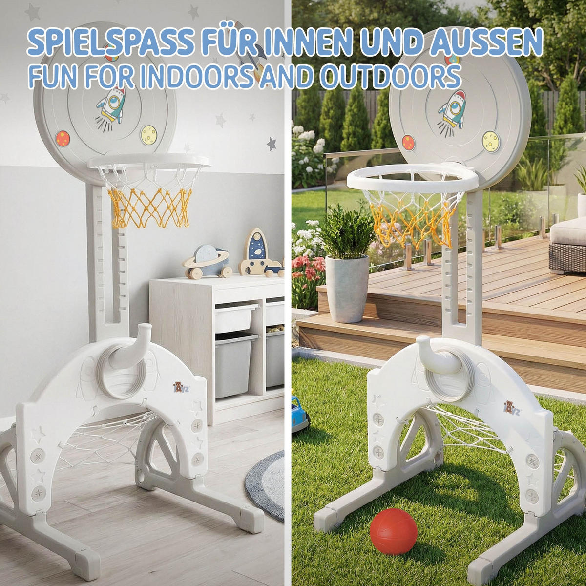 DĚTSKÁ BASKETBALOVÁ KOŠOVÁ SADA 50x89–115x50 cm z plastu, šedá-bílá - šedá, plast (50/50cm) - Joyz