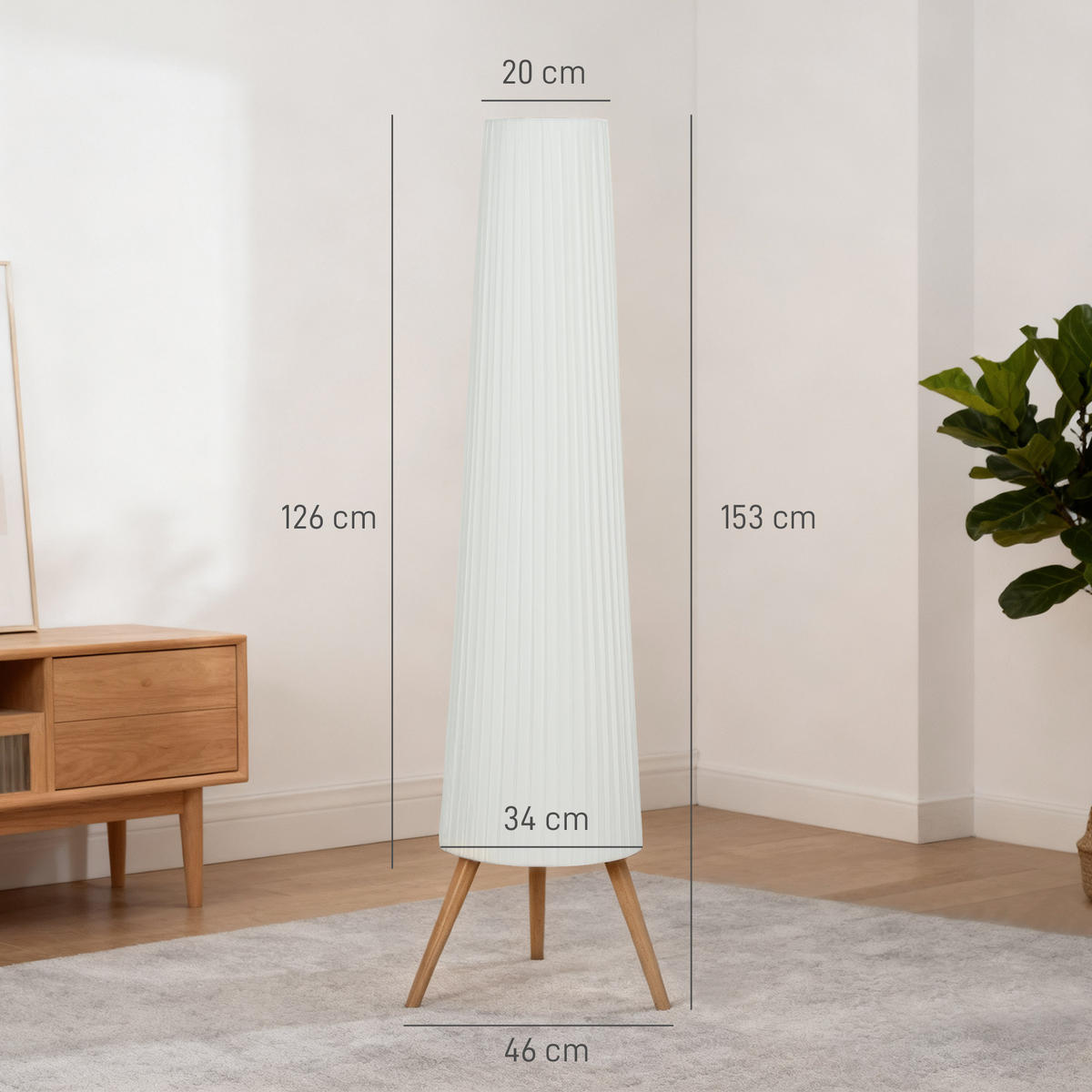 STEHLAMPE Led Dimmbar Fußschalter - Weiß, Holz (46/46/153cm) - HOMCOM