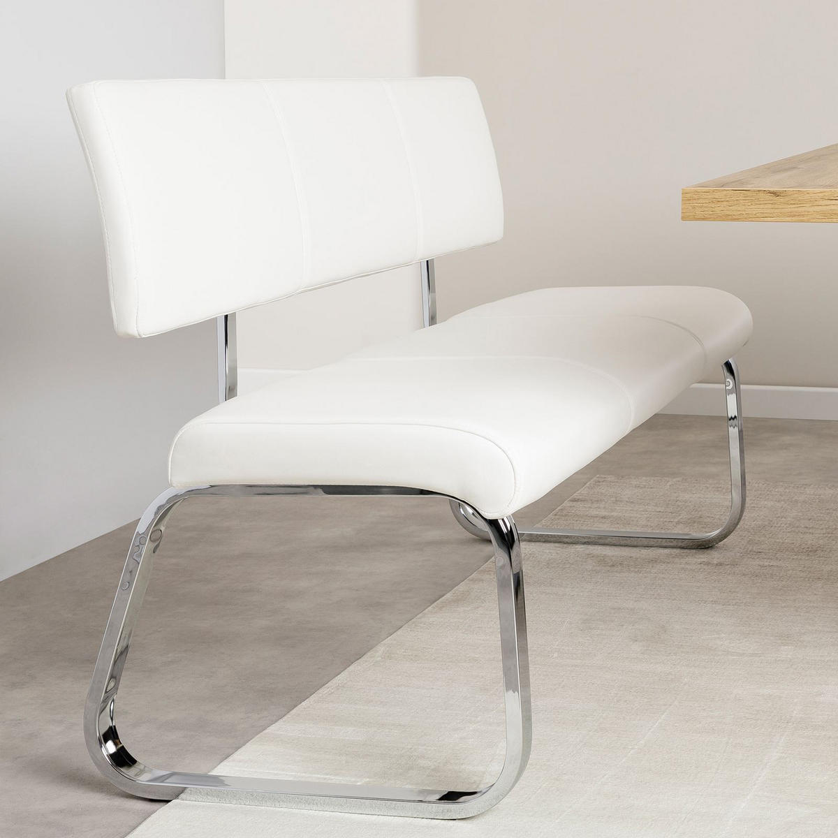 ESSZIMMERBANK VILAS chrom/weiß - Chromfarben/Weiß, Textil (135/87/56cm) - IDIMEX