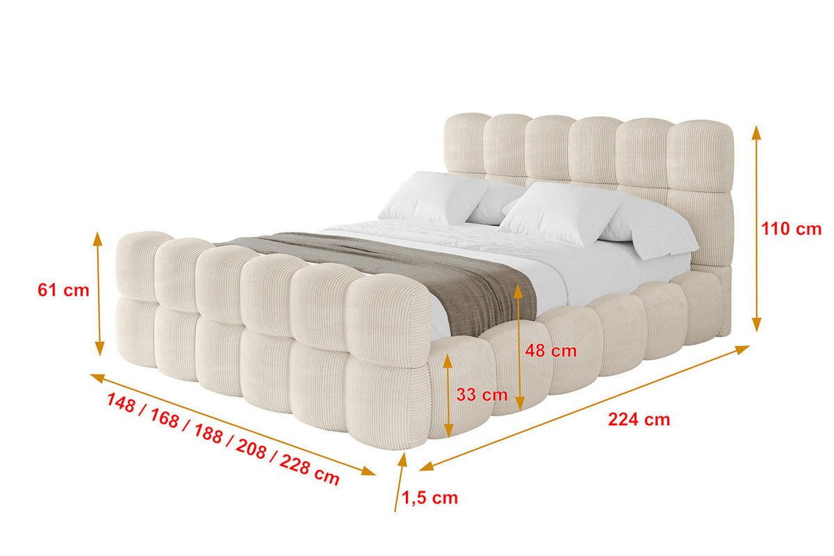 POLSTERBETT mit Bettkasten, Fußteil und Lattenrost, Bett mit Matratze H3/H4 - LEYA-Z 120x200 Beige - Creme, Holzwerkstoff/Textil (120/200cm) - ALTDECOR