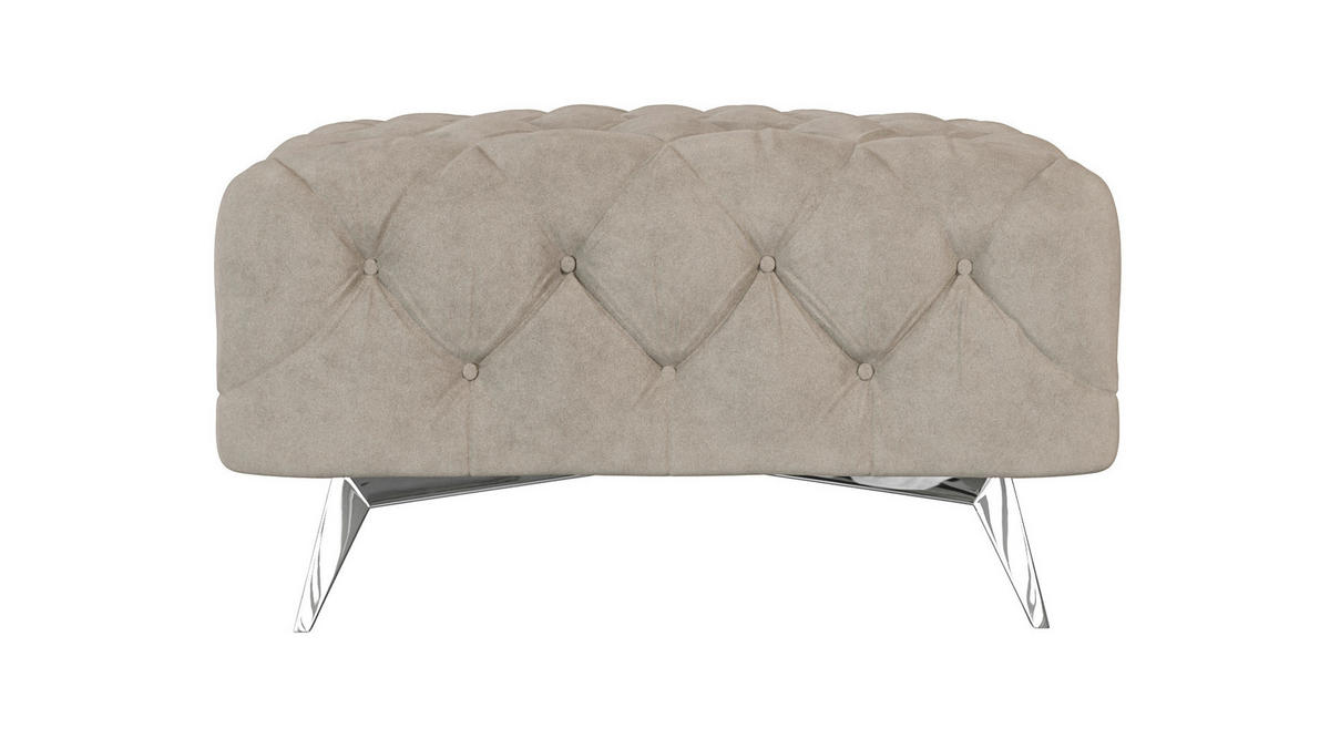HOCKER Chesterfield Laura Dunkle Creme Samt - Silberfarben/Creme, Holz/Textil (80/45/80cm) - S-Style Möbel