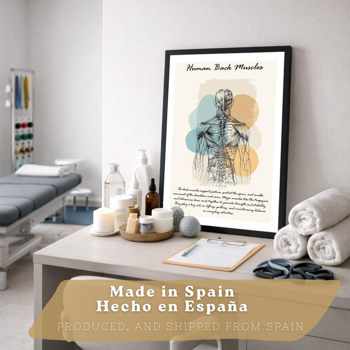 POSTER Set aus 4 Anatomie Mensch Lernposter Drucke und Wandbilder mit Muskeln Rücken Rippen Gehirn und Schädel Modernes Design Größe Rahmenlos A3 - Klar, Papier (29.7/42/3cm) - Nacnic