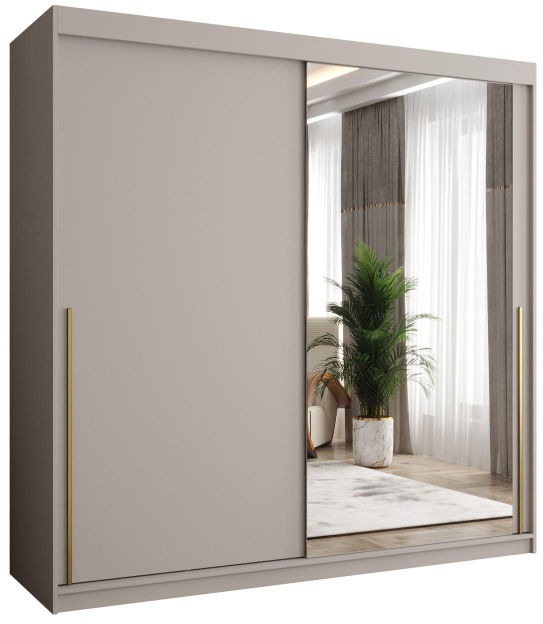 SCHIEBETÜRENSCHRANK mit Spiegel 200 cm Breite Kaschmir mit Goldgriff - Kaschmir/Goldfarben, Holzwerkstoff (250/200/62cm) - Home Collective