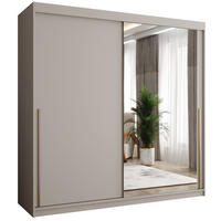 SCHIEBETÜRENSCHRANK mit Spiegel 200 cm Breite Kaschmir mit Goldgriff - Kaschmir/Goldfarben, Holzwerkstoff (250/200/62cm) - Home Collective