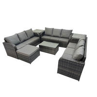 GARTENMÖBELGARNITUR mit KISSEN Polyrattan Dunkelgrau 10-Sitzer - Dunkelgrau/Grau, Glas/Kunststoff - Fimous