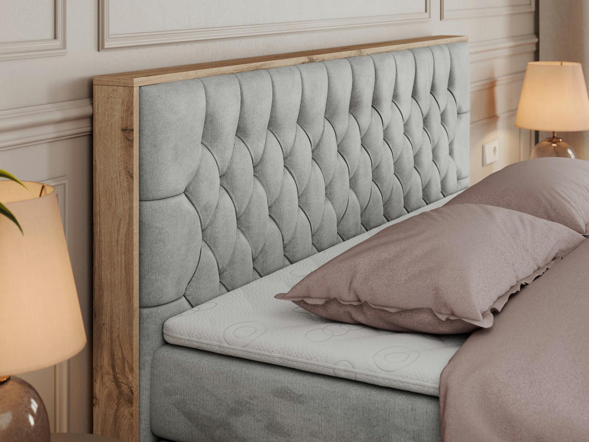 BOXSPRINGBETT AMORE KING 180/200 Hellgrau Velvet - H4 - Hellgrau, Holz/Textil (180/200cm) - MKS