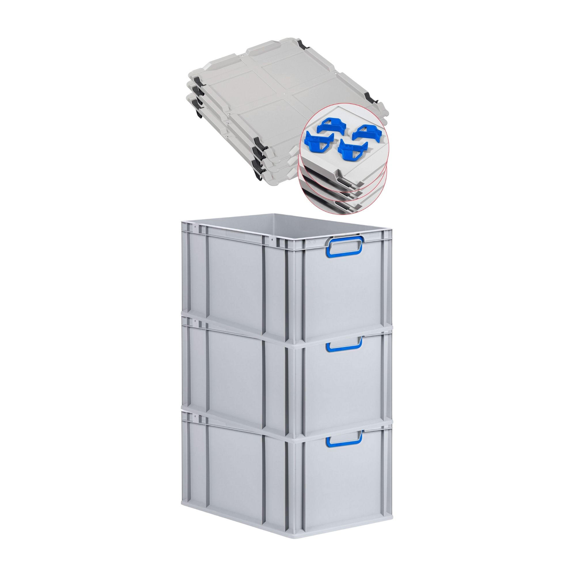 EUROBOX 3x Nextgen Color Mit Auflagedeckel 32x40x60cm Griffe Blau Geschlossen - Blau, Kunststoff (40/32/60cm) - PROREGAL