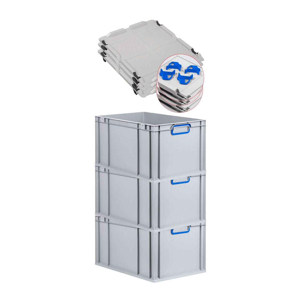 EUROBOX 3x Nextgen Color Mit Auflagedeckel 32x40x60cm Griffe Blau Geschlossen - Blau, Kunststoff (40/32/60cm) - PROREGAL