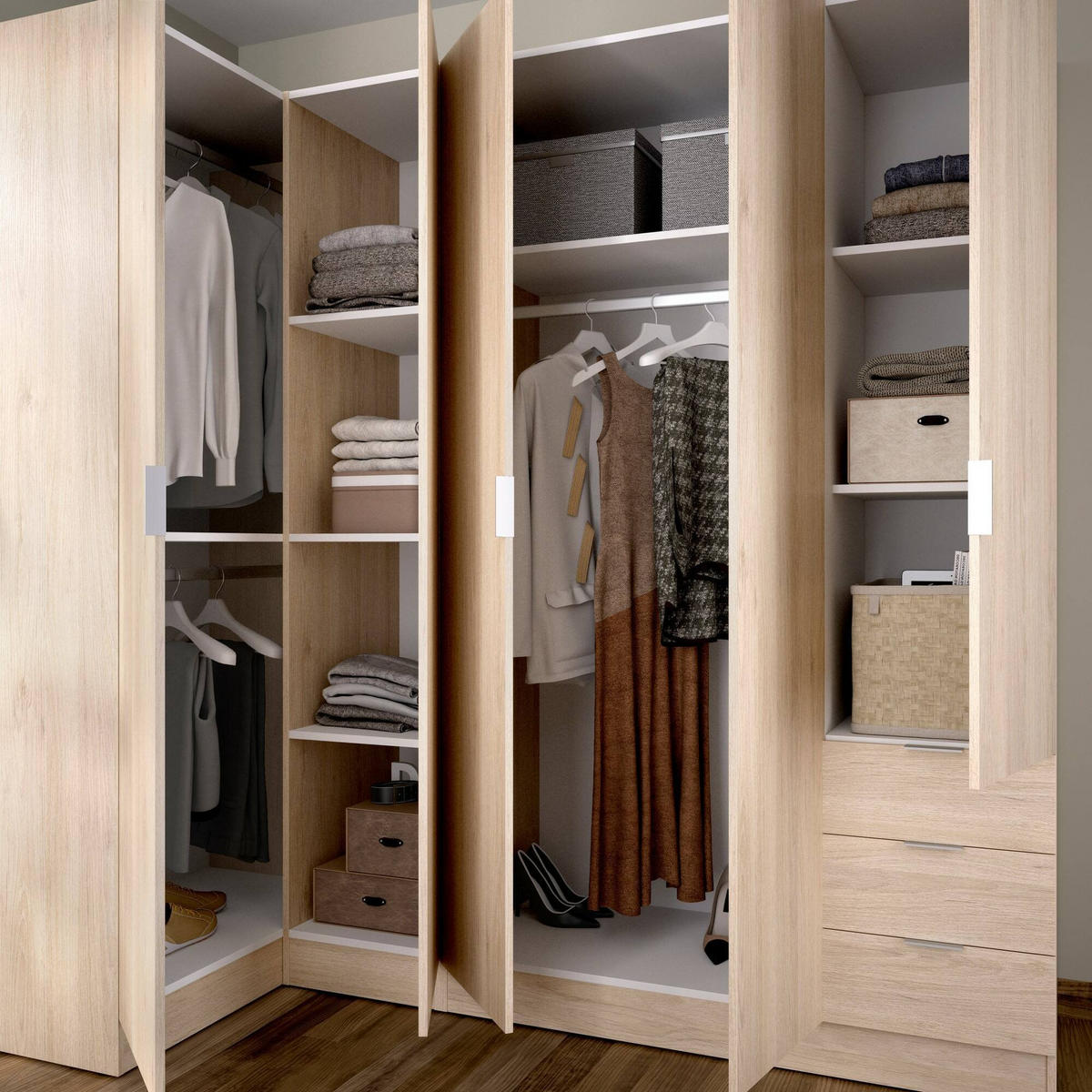 ECKKLEIDERSCHRANK Holz-Effekt Eiche 90.5x213.5h184 - Braun, Holzwerkstoff (213.5/184/90.5cm) - DMORA