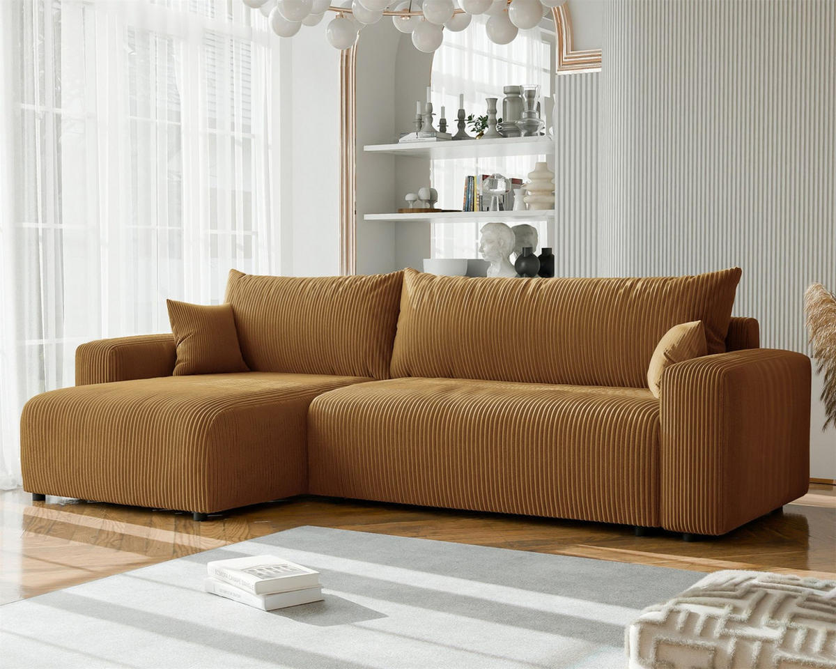 ECKSOFA Luna Max Mit Schlaffunktion - Gelb, Holzwerkstoff/Textil (278/145cm) - Fun Möbel