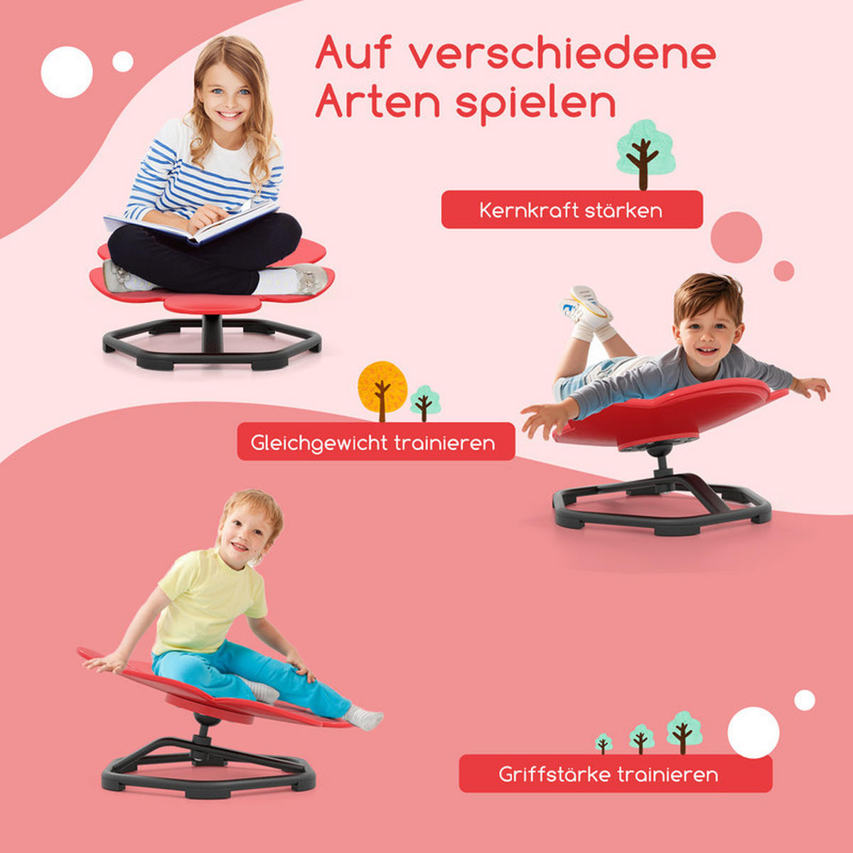 SENSOR‑DREHSTUHL für Kinder rot - Rot, Kunststoff (54/25/50cm) - COSTWAY