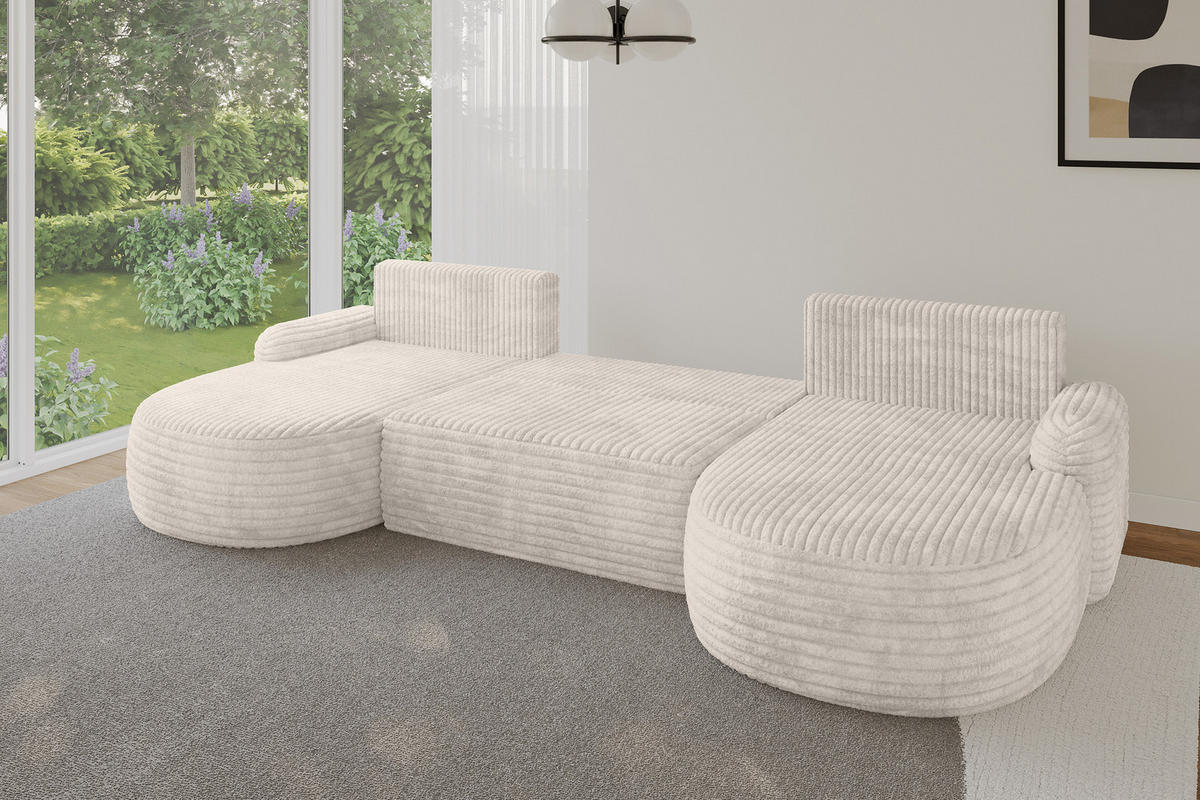 WOHNLANDSCHAFT mit Schlaffunktion und Bettkasten LIRA-U - 335x172x89 Creme - Creme, Holzwerkstoff/Textil (335/89/172cm) - ALTDECOR
