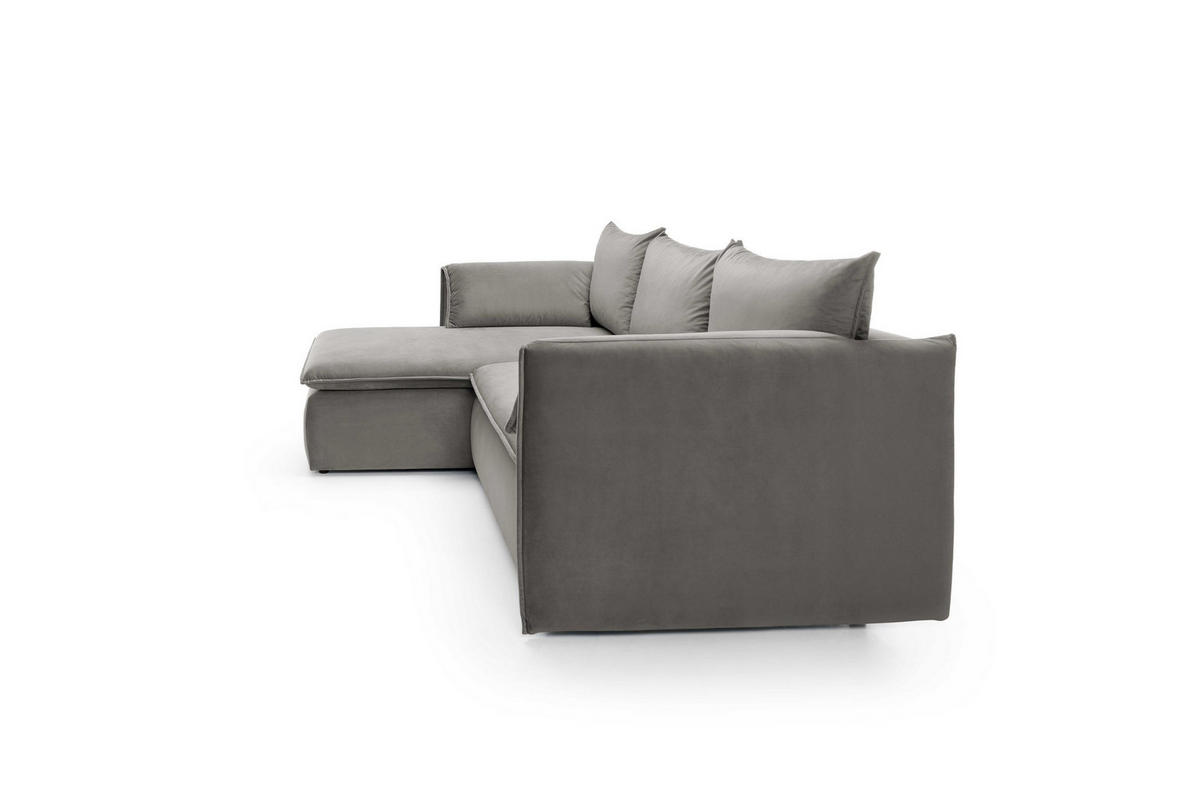 ECKSOFA PREGIO Grau Plüsch-Stoff mit Schlaffunktion - Grau, Holz (230/166cm) - MASSENO