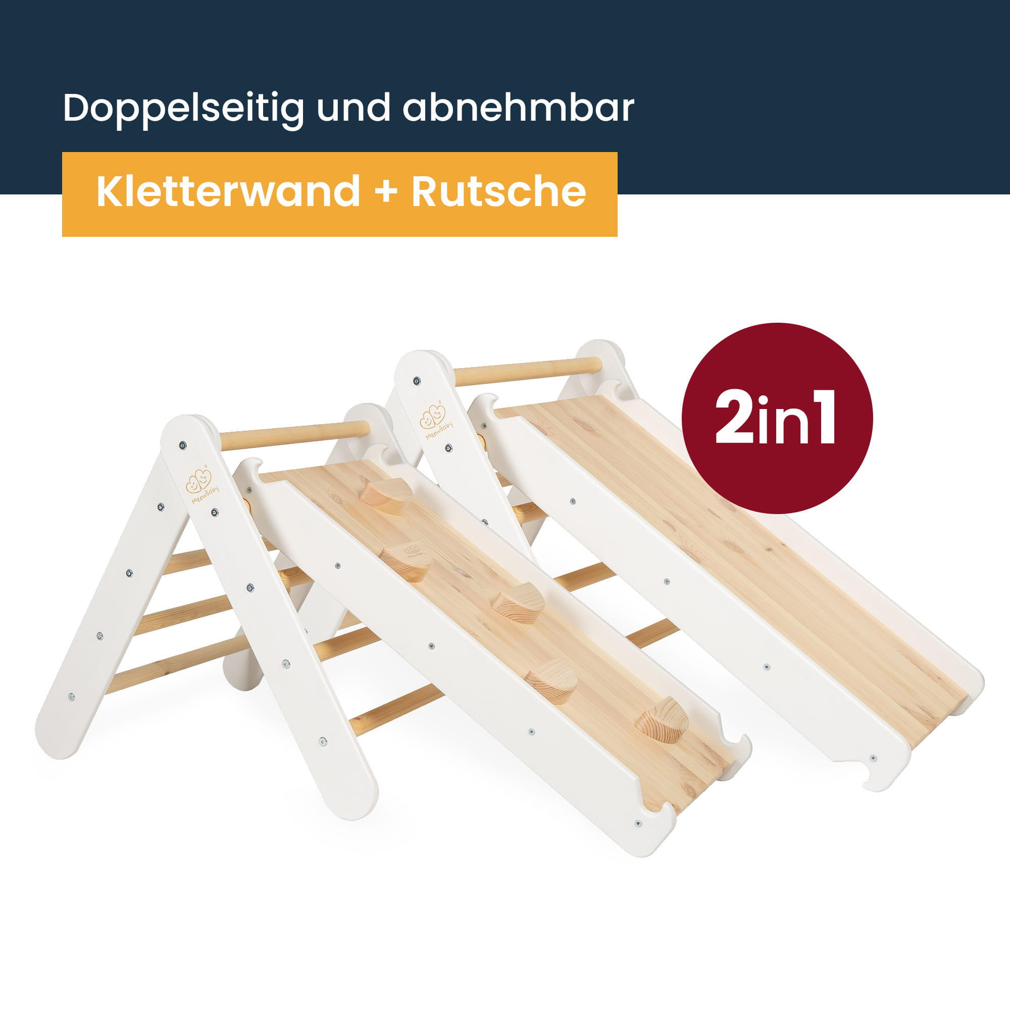 KLETTERDREIECK mit Rutsche, Montessori, Grau - Grau, Holz (59.5/59/60cm) - MeowBaby