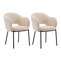 STUHL mit Armlehnen 2er-Set - Strukturstoff & schwarzes Metall - Beige - ACACILIO - Beige, Textil (55/82/56cm) - Vente-Unique