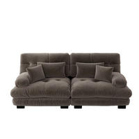 SOFA modular Chenille Brown mit Deko- und Lendenkissen - Dunkelgrau, Kunststoff (77/81/220cm) - Meubliv