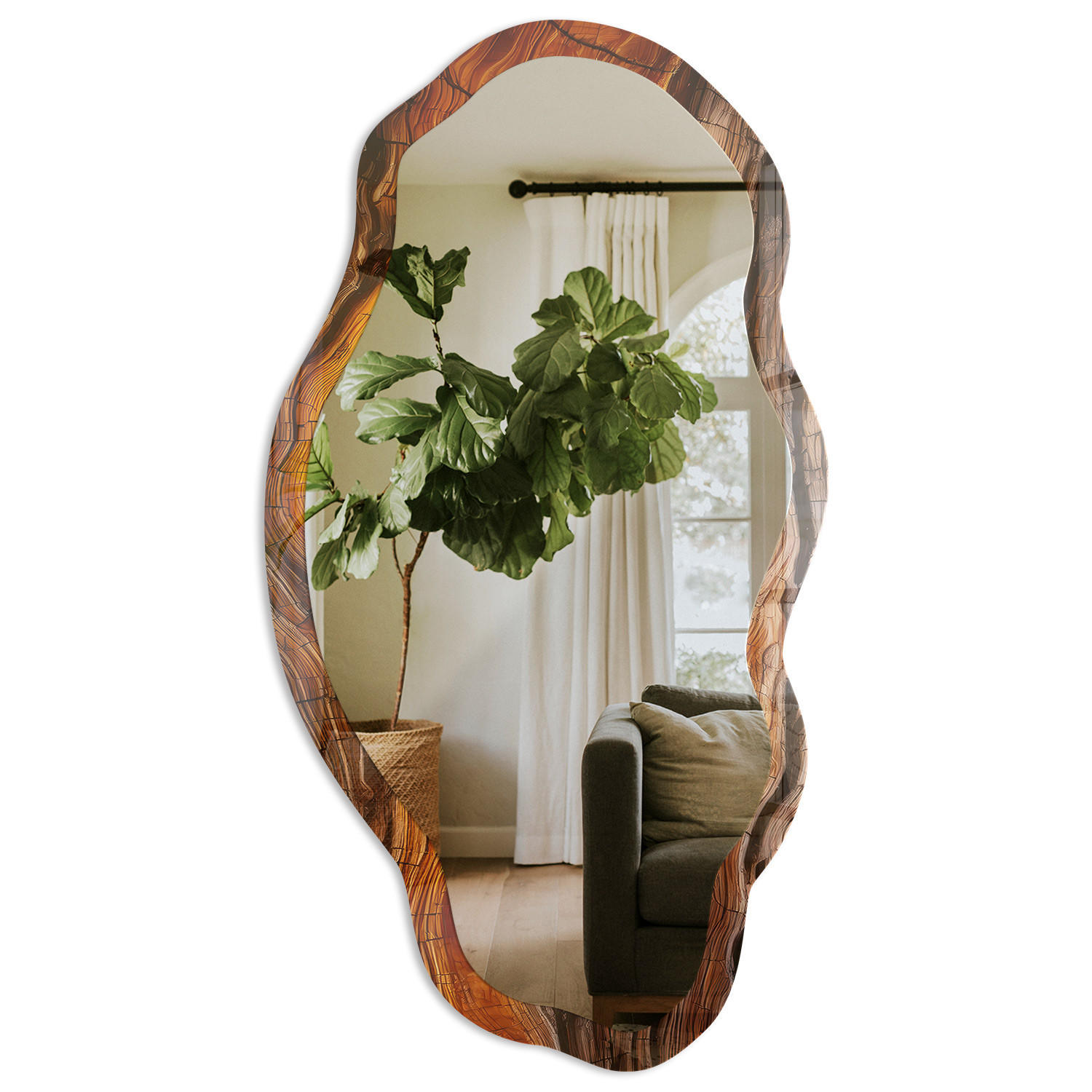 SPIEGEL 90x45 cm asymmetrisch mit Druck - Holzstruktur - Transparent, Glas (45/90/0.4cm) - TULUP