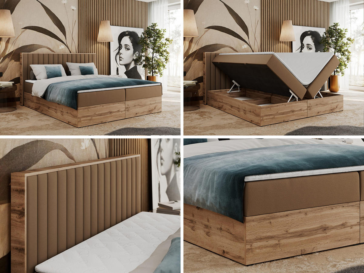 BOXBETT ALBERO 4 - 140/200 Braun Kunstleder - H3 - Braun, Holz/Textil (140/200cm) - MKS