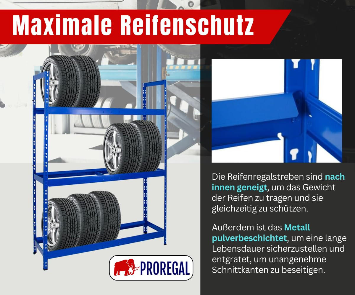 REIFENREGAL Tiger XL 200x150x45 cm 300 kg Fachlast bis zu 18 Reifen auf 3 Ebenen Blau - Blau, Metall (150/200/45cm) - PROREGAL