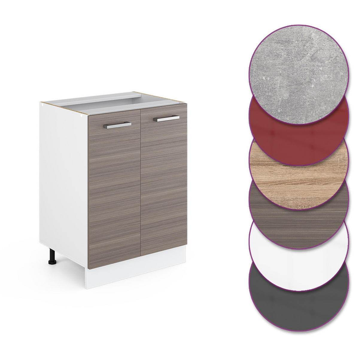 KÜCHENUNTERSCHRANK R-Line Grau 60 cm ohne AP - Weiß/Braun, Holzwerkstoff (60/81.6/46cm) - Vicco