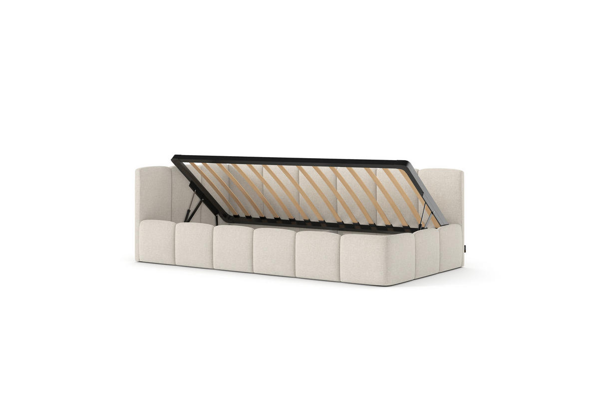 POLSTERBETT AURO mit Bettkasten, Einzelbett, links - 90x200 cm - Kaschmir/Beige, Holz/Textil (90/200cm) - mybed.