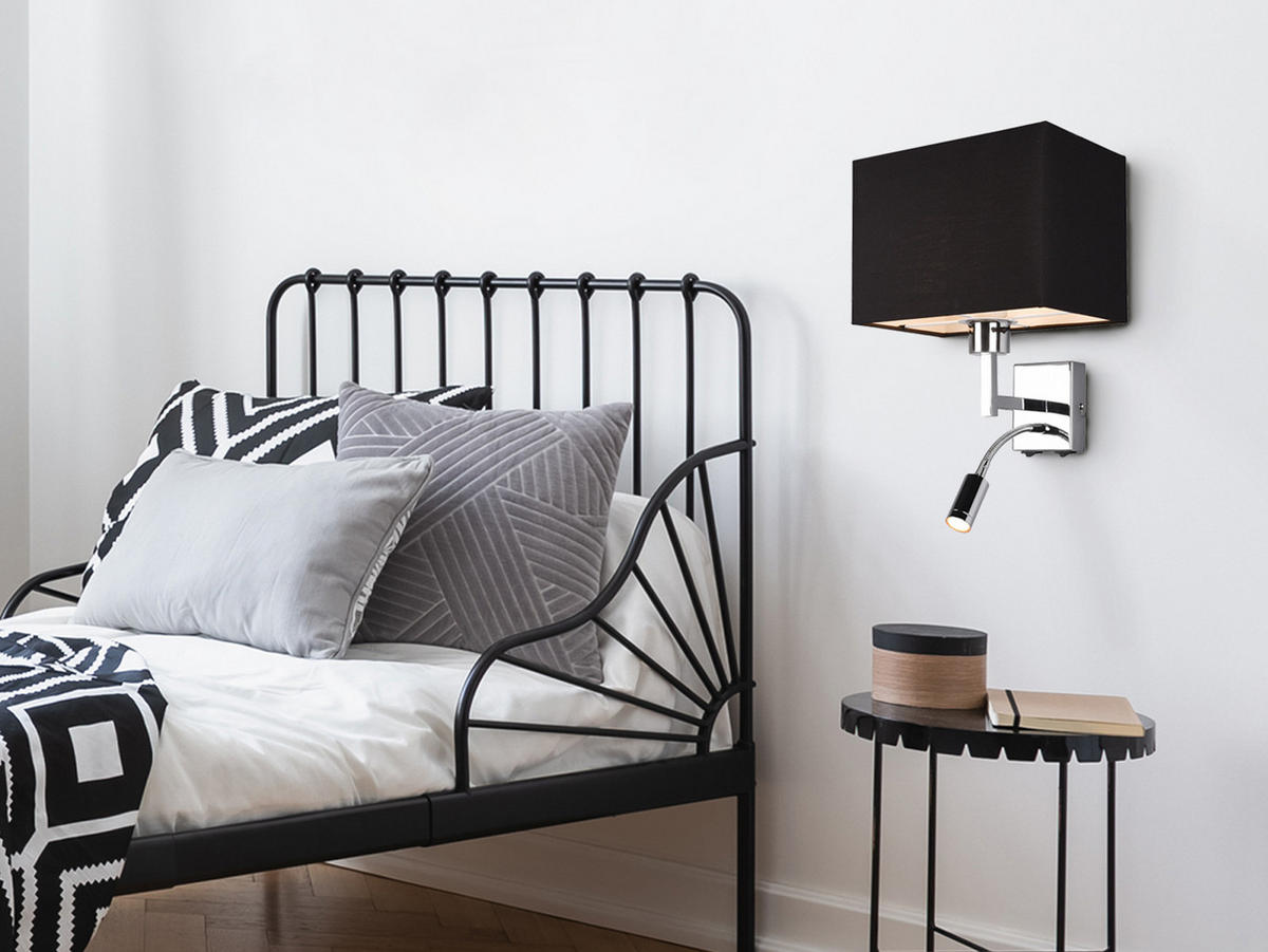 WANDLAMPE mit Schalter & Leselampe Schwarz, Höhe 31cm - Schwarz, Textil/Metall (25/31/24cm) - meineWunschleuchte