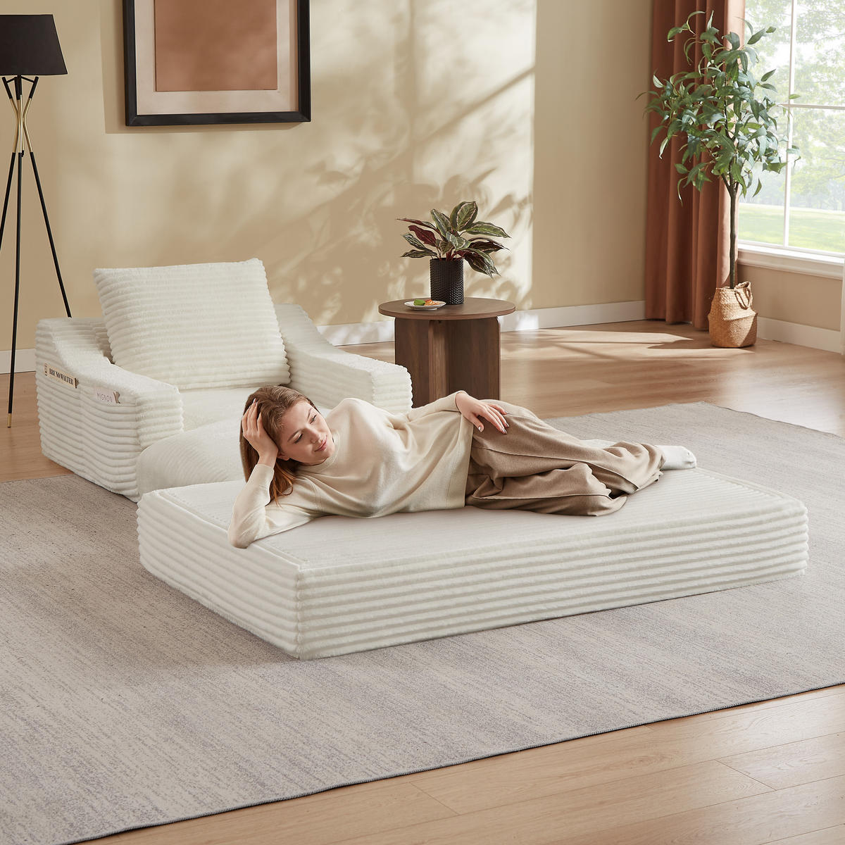 SOFA Cord Weiß mit Schlaffunktion - Weiß, Textil (100/68/162cm) - WISHDOR
