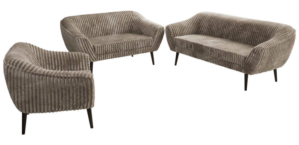 SEDACÍ SOUPRAVA 3+2+1 PIRS - Světle hnědá Manšestr - Černé nohy - černá/světle hnědá, kompozitní dřevo/textil (180/75/74cm) - MKS