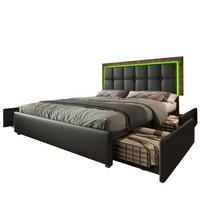 POLSTERBETT mit LED-Beleuchtung 140/200 cm mit Schubladen & verstellbarem Kopfteil - Schwarz, Kunststoff (140/200cm) - BEAOK