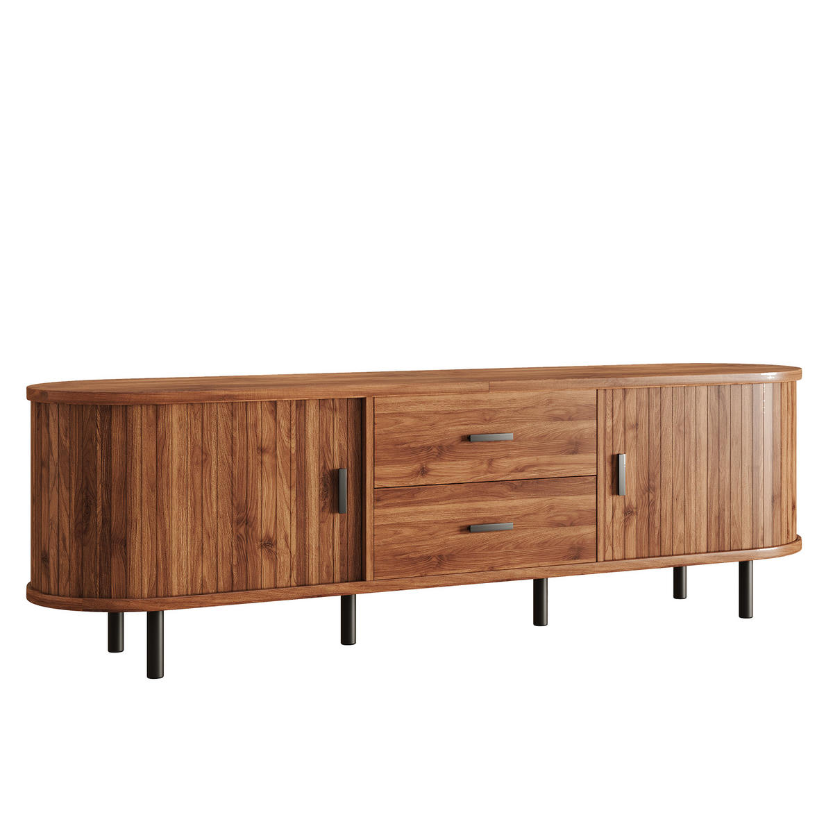 TV-LOWBOARD 160 x 40 x 55 cm aus MDF, Schiebetüren, 2 Schubladen, Metallfüße, Walnuss - Walnussfarben, Holzwerkstoff (160/55/40cm)