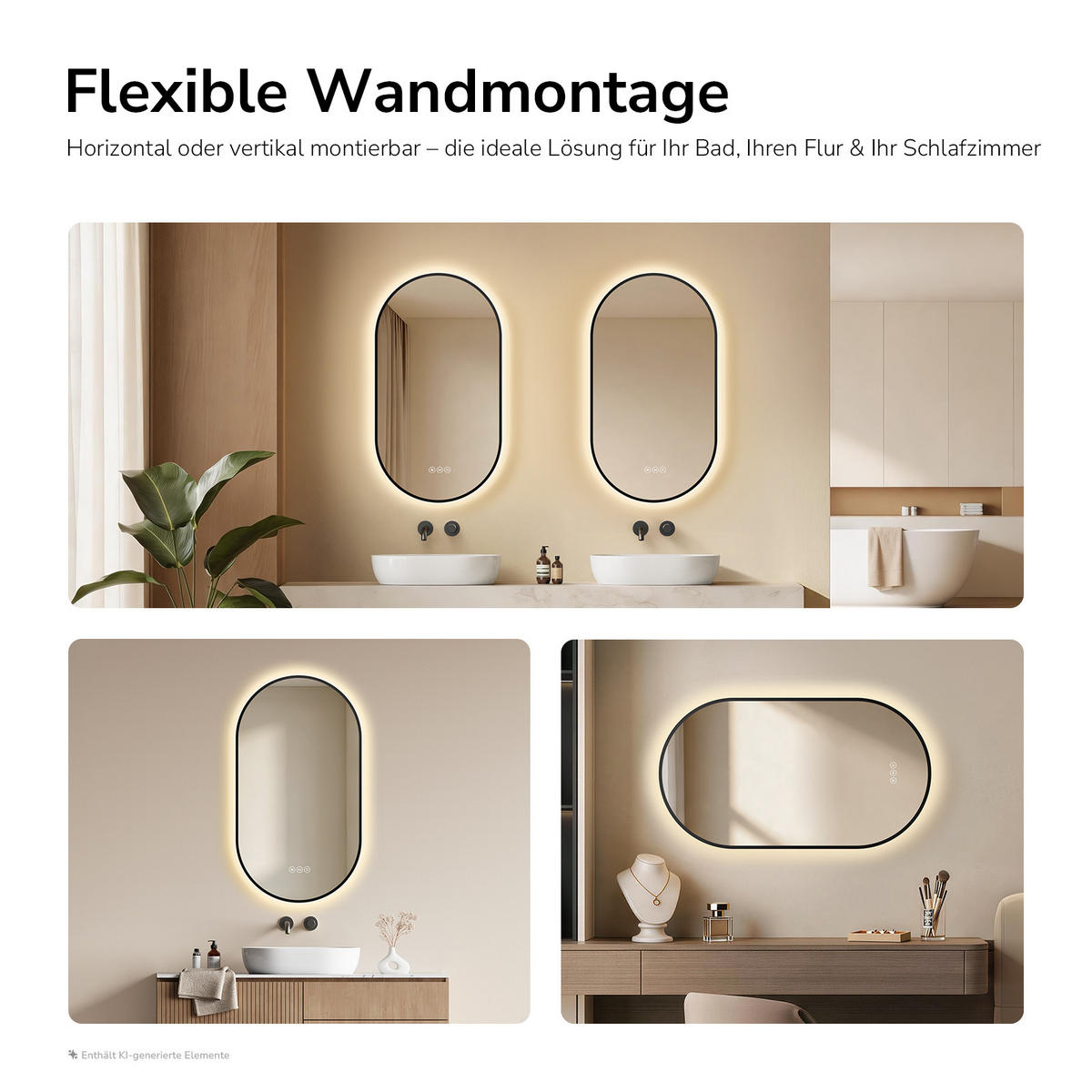 OGLINDA de baie cu LED-uri Negru 45/75 cm - negru, sticlă (45/75/2cm) - EMKE