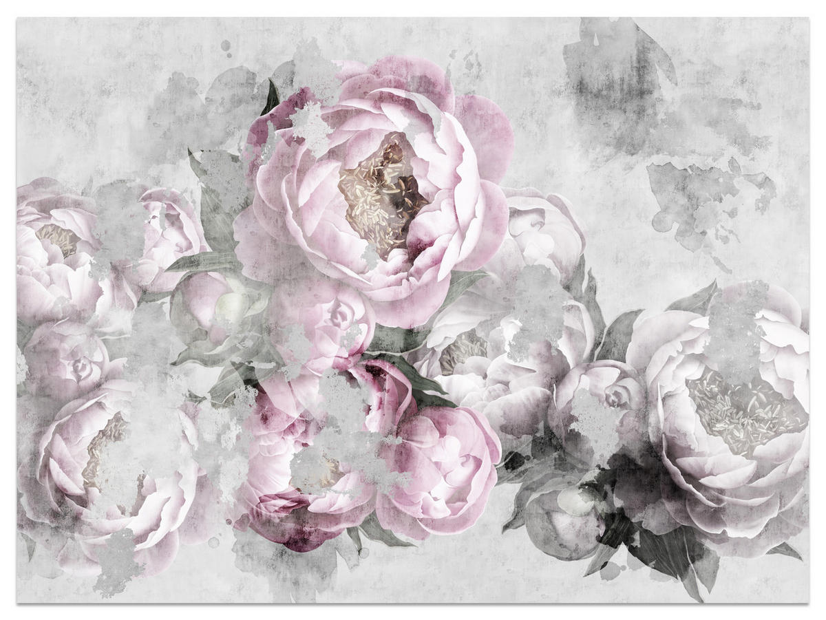 FOTOTAPETE für Küche Abstrakte Pink Pfingstrosen Beton Vintage 200x140 - Rosa/Grau, Papier (200/140cm) - Muralo