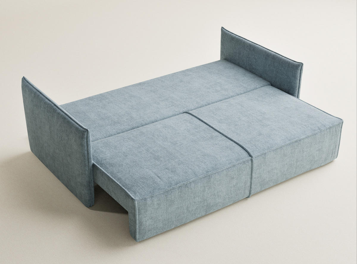 SOFA MIT SCHLAFFUNKTION Obra Hellblau Chenille-Stoff - Schwarz/Hellblau, Holz/Holzwerkstoff (220/70/107cm) - Maison de Reve