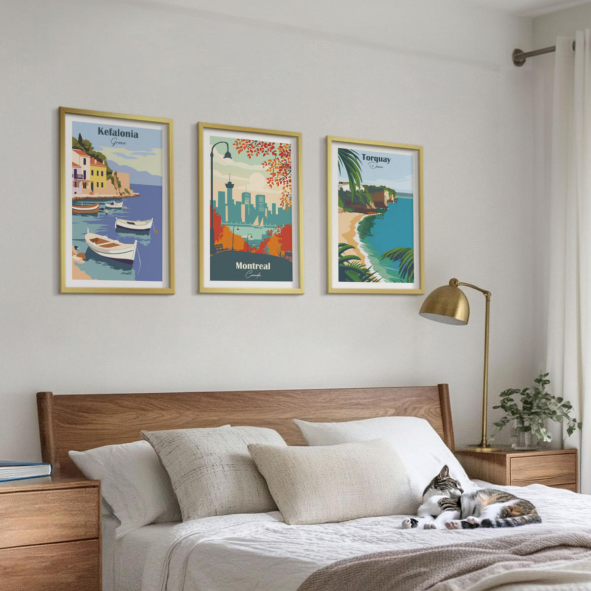 WANDBILDER 3er Set - 40x60 cm Goldrahmen - Stadtansichten aus Griechenland, Kanada und Australien - Goldfarben, Kunststoff (40/60cm) - ArtPrintCave