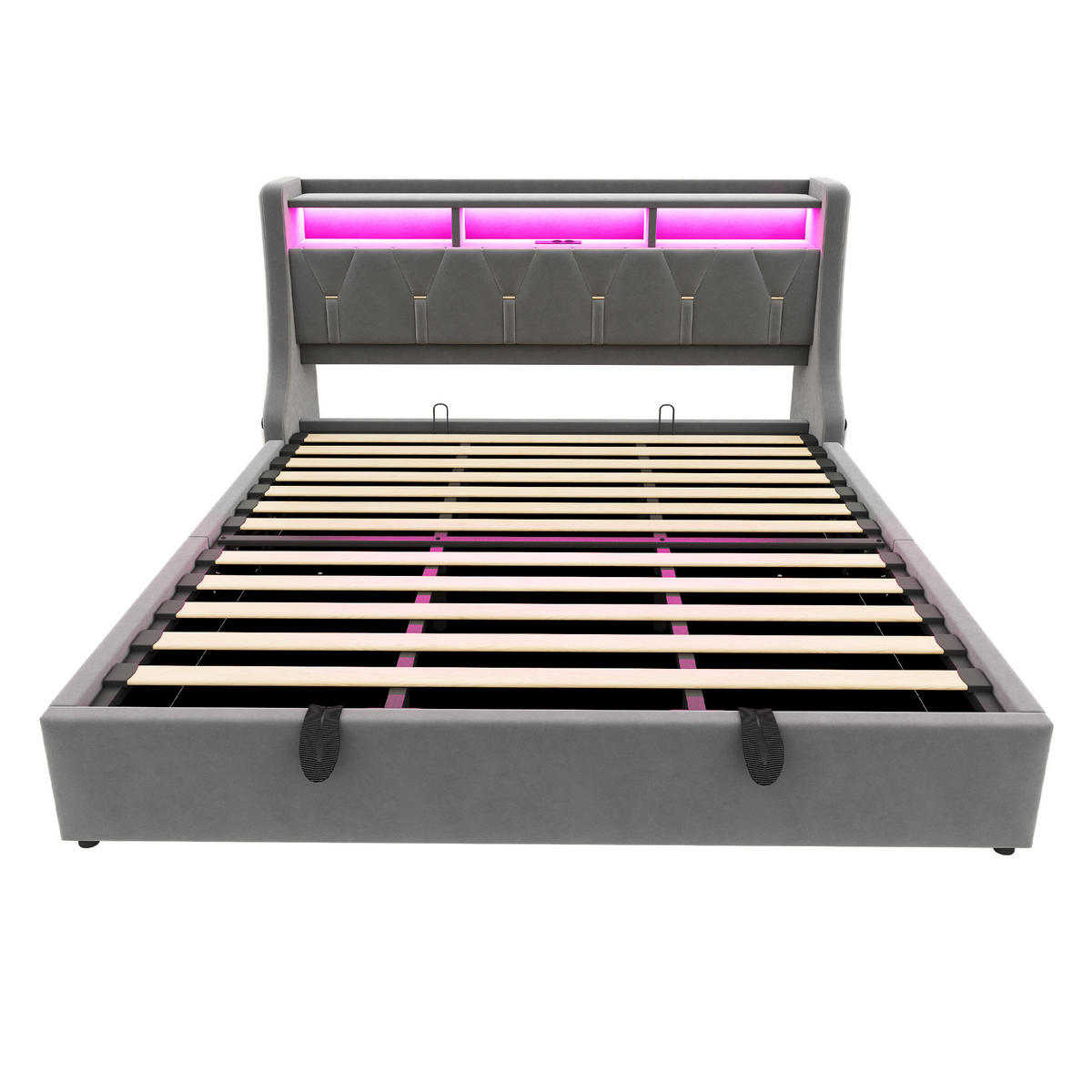 POLSTERBETT mit Stauraum 180x200 cm Samt Grau mit LED - Grau, Metall (180/200cm) - Meubliv