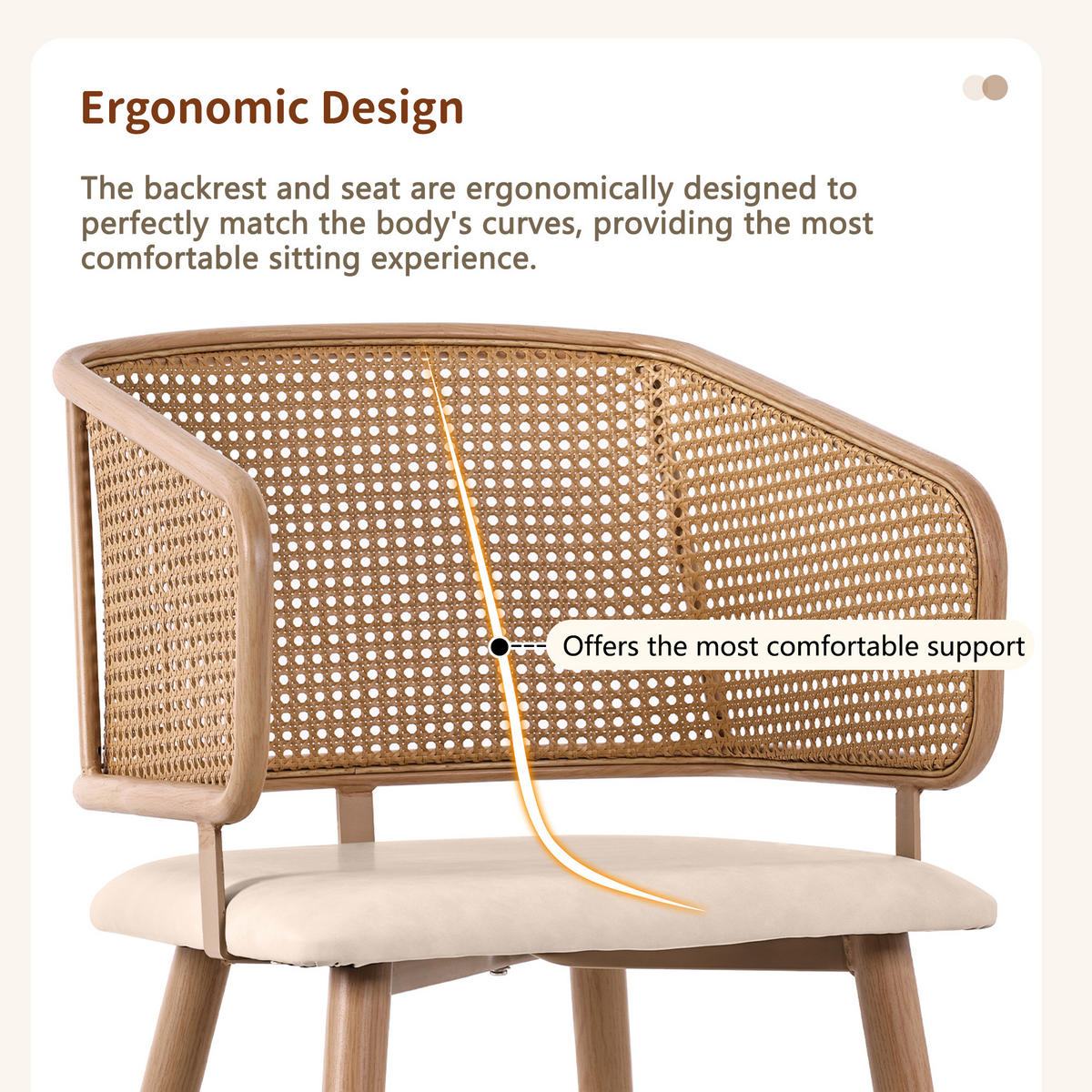 ESSZIMMERSTUHL 2-Tlg Rattan Rückenlehne, PU Leder Sitz, Beige - Braun, Metall (47/79/51cm) - FLIEKS