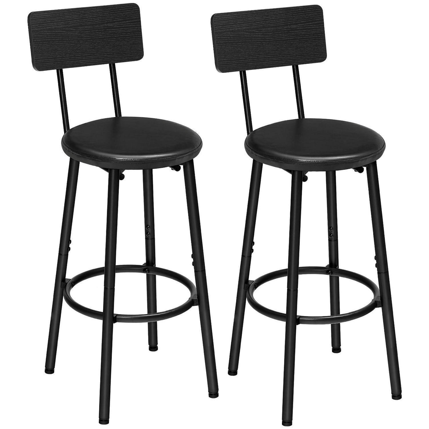 BARHOCKER 2er-Set mit Rückenlehne Schwarz PU-Leder - Schwarz, Kunststoff (33/93/33cm)