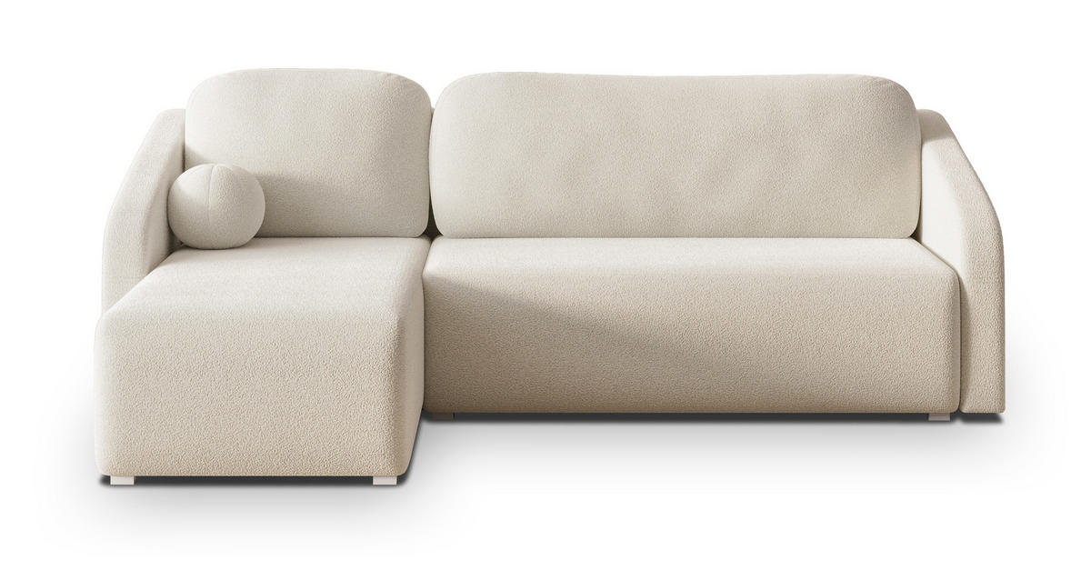 ECKSOFA MARELLO Creme Boucle-Stoff mit Schlaffunktion - Creme, Holz (220/143cm) - MASSENO