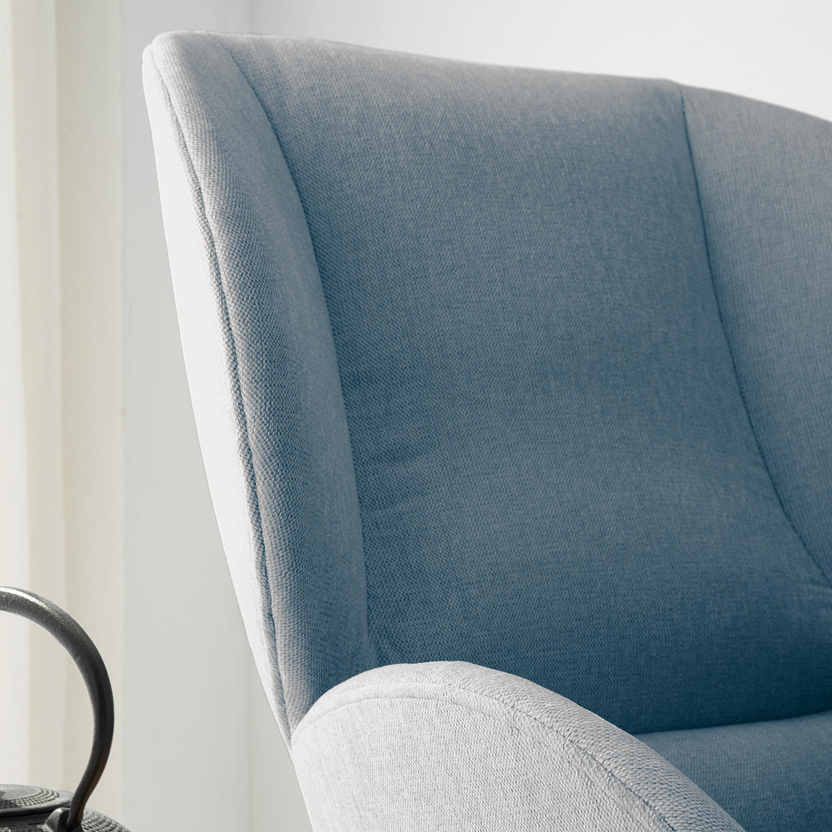 SESSEL - Blau/Eichefarben, Eichenholz/Textil (82/102/90cm) - home24