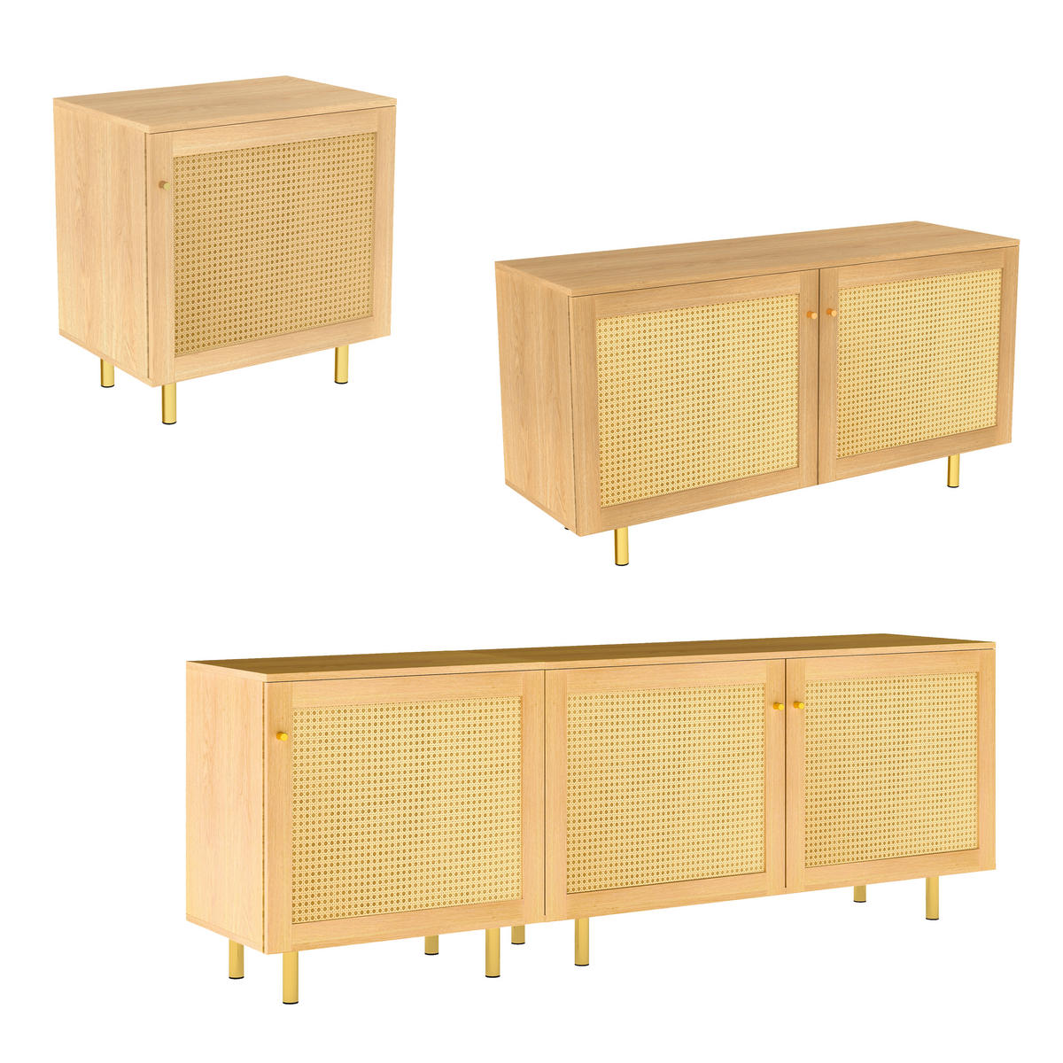 KOMODA ratan naravna 180 cm 3 vrata modularna - naravne barve, leseni material (180/63/40cm) - Urban Meuble