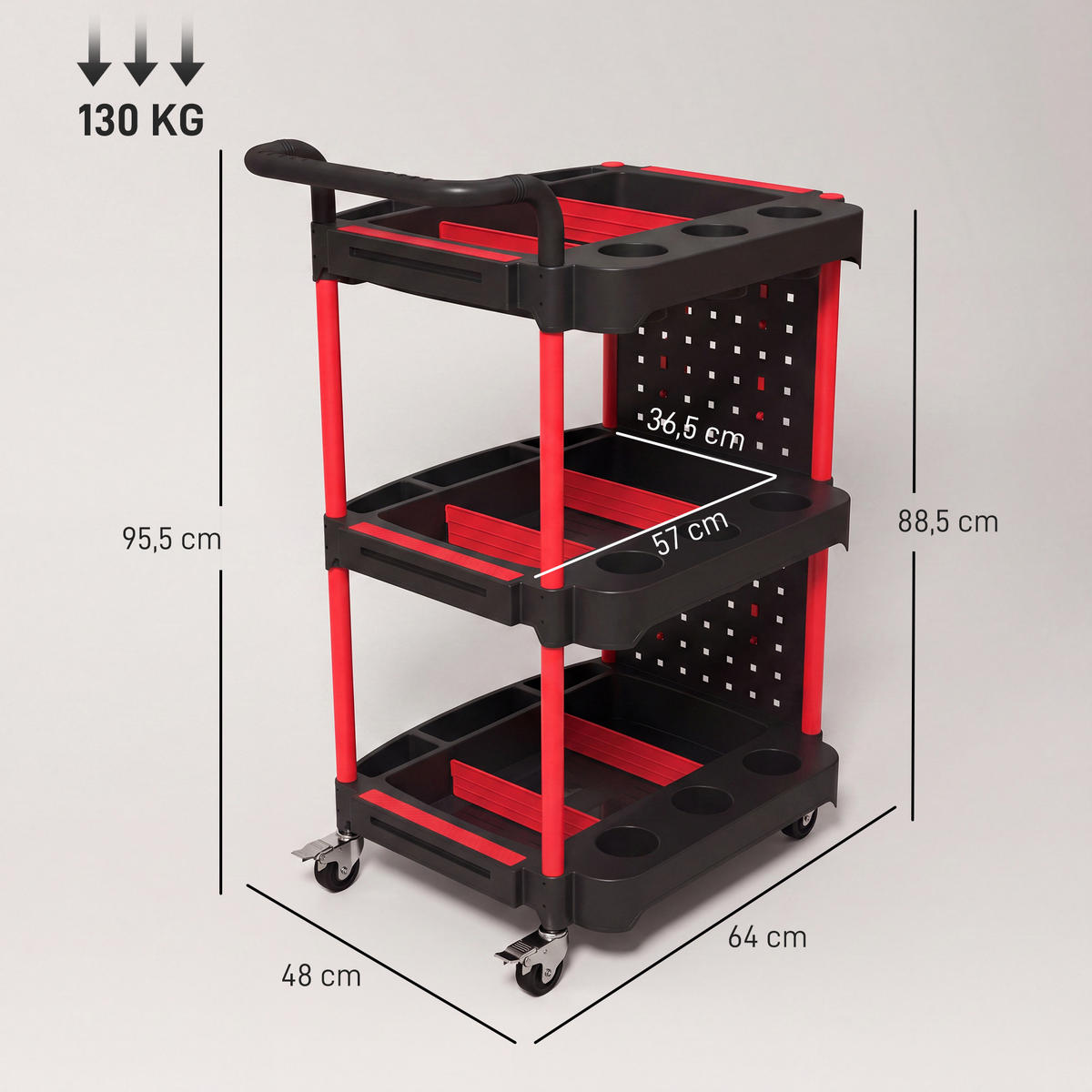 WERKZEUGWAGEN Aluminium Schwarz Rot - Schwarz, Metall (48/95.5/64cm) - HOMCOM
