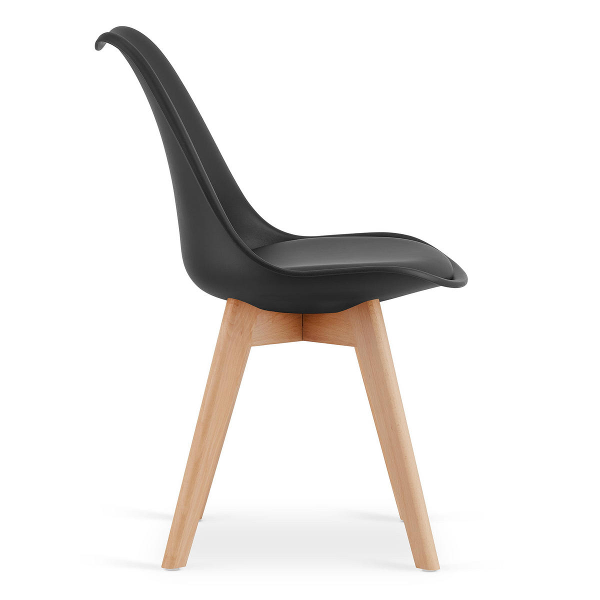 STUHL DOZZA 4-er Set, Schwarz Kissen aus Kunstleder - Schwarz, Holz/Kunststoff (49/82/43cm) - Komodee