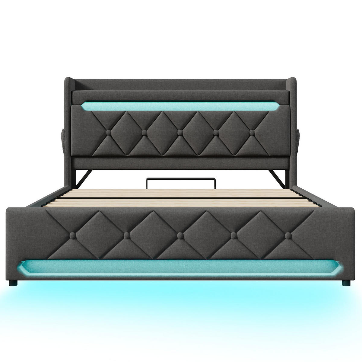POLSTERBETT 140/200 cm mit Bettkasten, LED-Beleuchtung und USB in Grau - Grau, Textil (140/200cm) - BEAOK