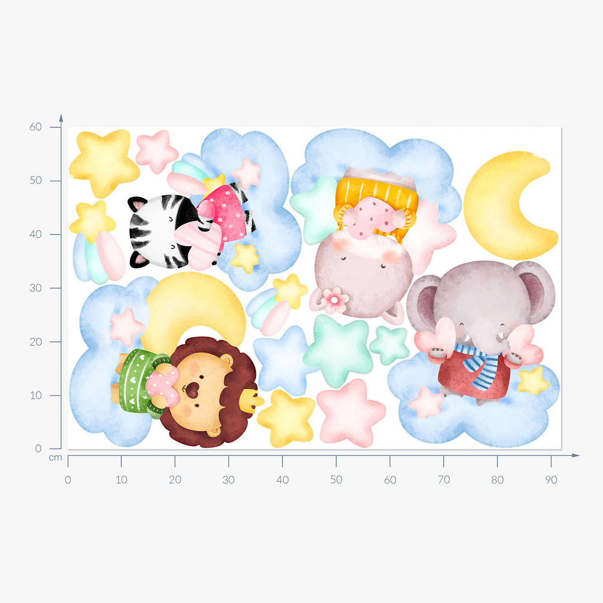 WANDAUFKLEBER 60x92cm - Tiere in den Wolken - Multicolor, Kunststoff (60/92/0.1cm) - Wallfluent